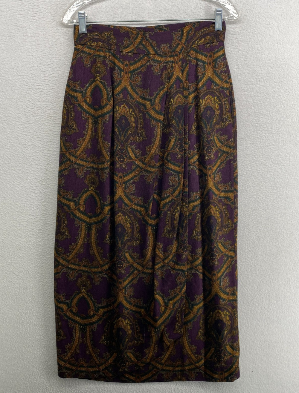 BROOKS BROTHERS Skirt 8 Wool Silk Paisley Printed Herringbone Purple VTG USA